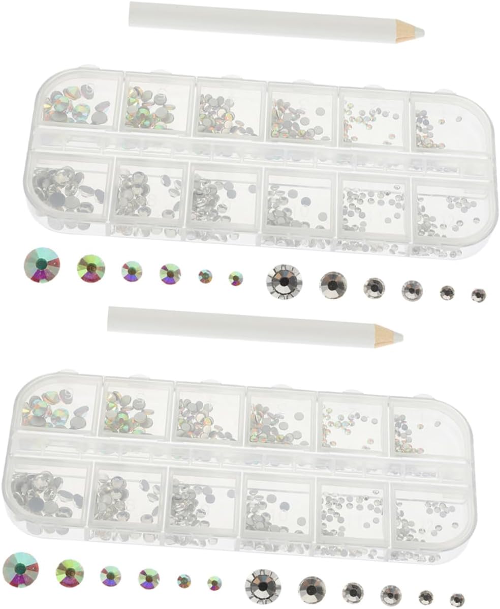 CLISPEED 3sets Flatback Rhinestones for Nail Charms Nail Decoration Kit Includes Flatback Ab Color Gems Dotting Tool for Craft Projects Phones More