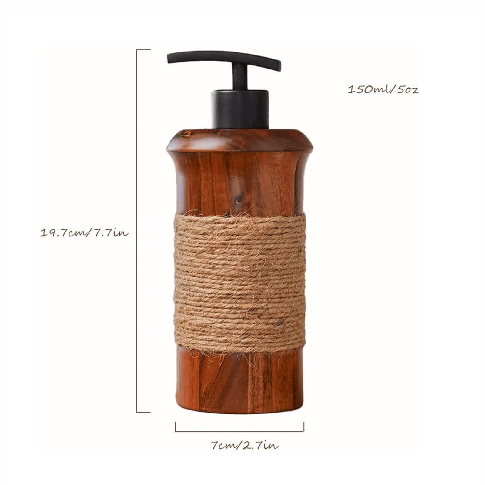 Dispenser di sapone da banco Elegante dispenser di sapone per le mani in legno da 5 once Dispenser di sapone liquido ricaricabile in plastica con pompa in metallo Bottiglie di shampoo per bagno