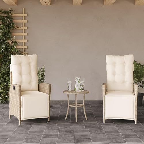 Sillas para patio reclinables, 2 piezas con reposapiés, color beige, poliéster, ratán, cómodas sillas para patio al aire libre, Sillas para Comedor
