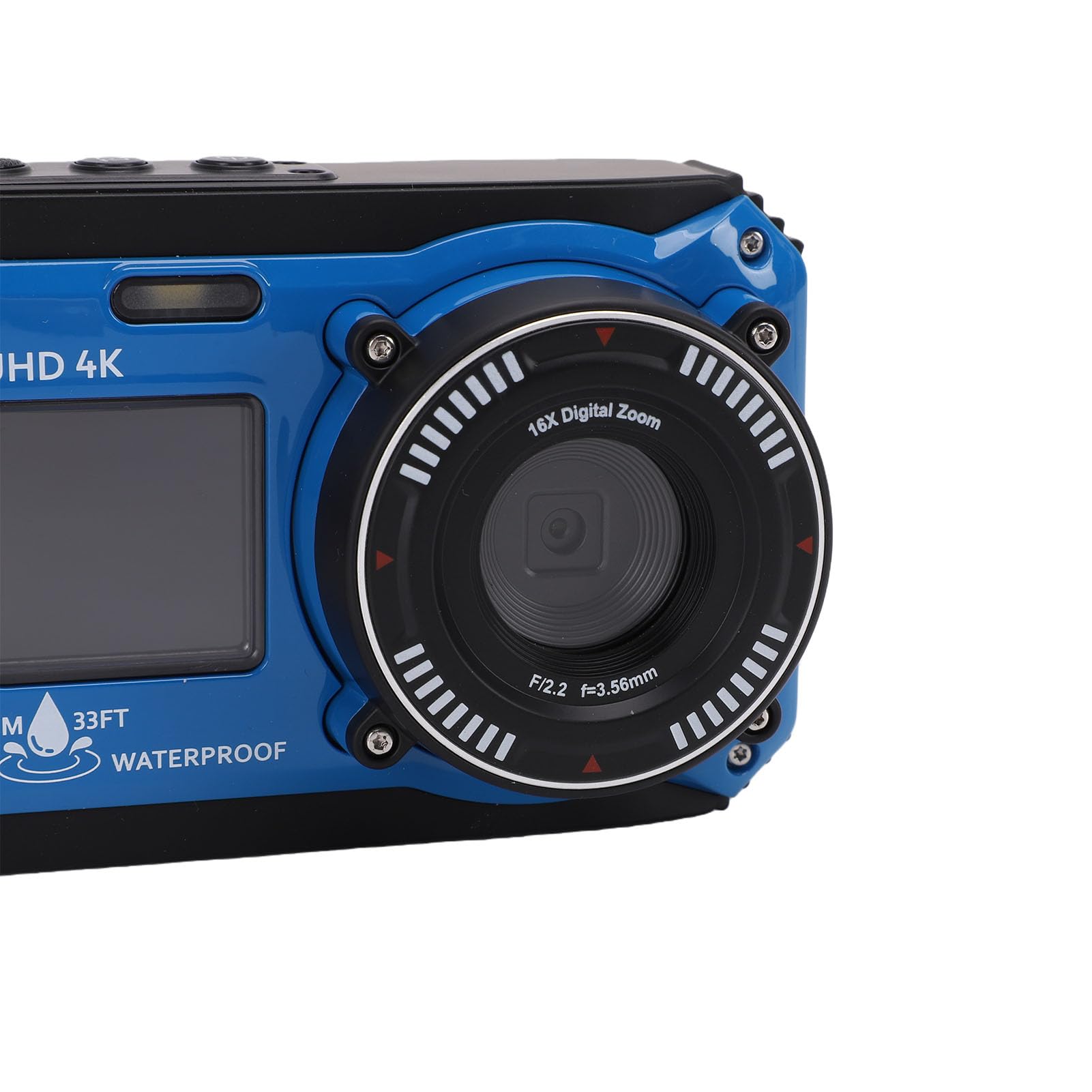 Jiawu Cámara Subacuática, 4K 64MP 33FT Impermeable Pantalla Dual Flotante, Cámara Digital Impermeable con Zoom 16X Enfoque Automático para Snorkel Natación Actividades Acuáticas