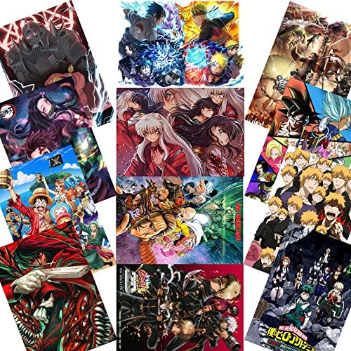 PUNR 12 Pack Anime Poster, Wall Hanging Pictures Wall Art for Living Room Bedroom Club Wall Art Decor11.5''x16.5''