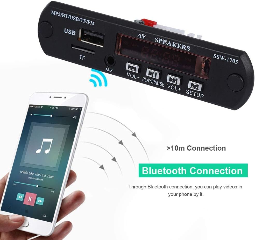 MP5 Player Bluetooth SSD Stereowith LED/FM Radio/Remote Control, Support TF Card, AUX Input, USB Devices, Suitable for Speaker, LCD, Set-top Box, etc