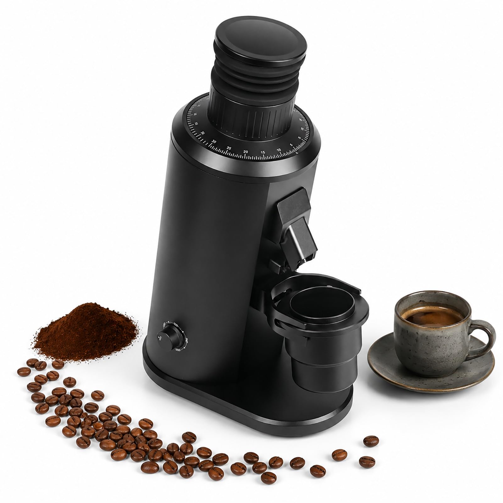 vnmudzeo 80mm Flat Burr Coffee Grinder - 550W Variable Speed Espresso Grinder with 0-100 Stepless Grind Adjustment, 70g Bellows Hopper and 58mm Portafilter Fork Black