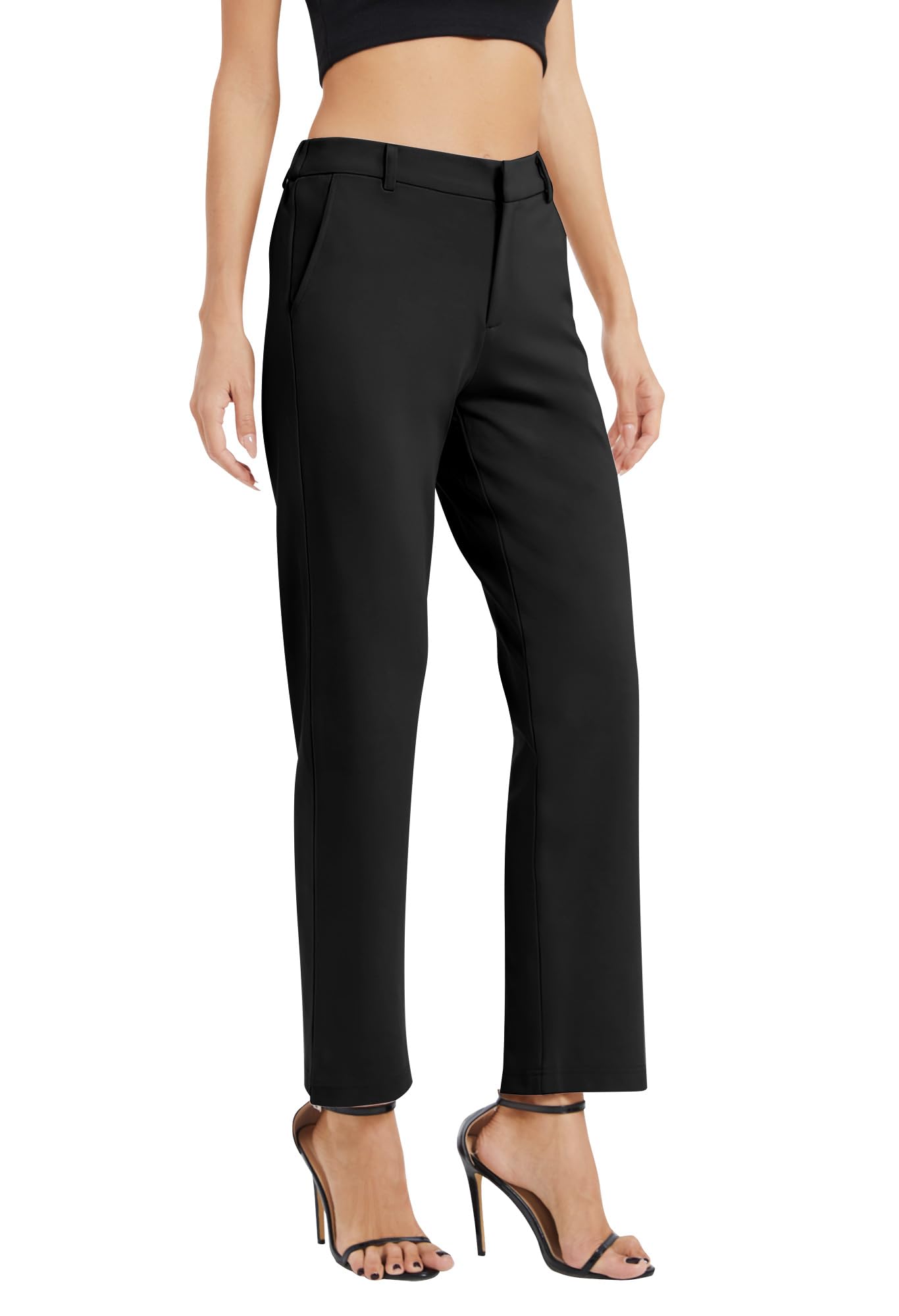 EXCHIC Mujeres Casual Comercio Rectas Piernas Trabajo Elástica Cintura Traje Pantalones con Bolsillos