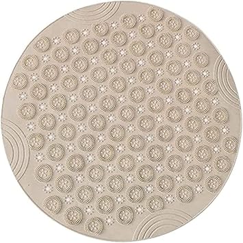 Shower Mat, Round Shower Stall Mat, PVC Bathtub Mat, Non Slip Bath Mat with Suction Cups and Drain Holes, Machine Washable for Bathroom Bathtub Swimming Pool21.65in,Khaki