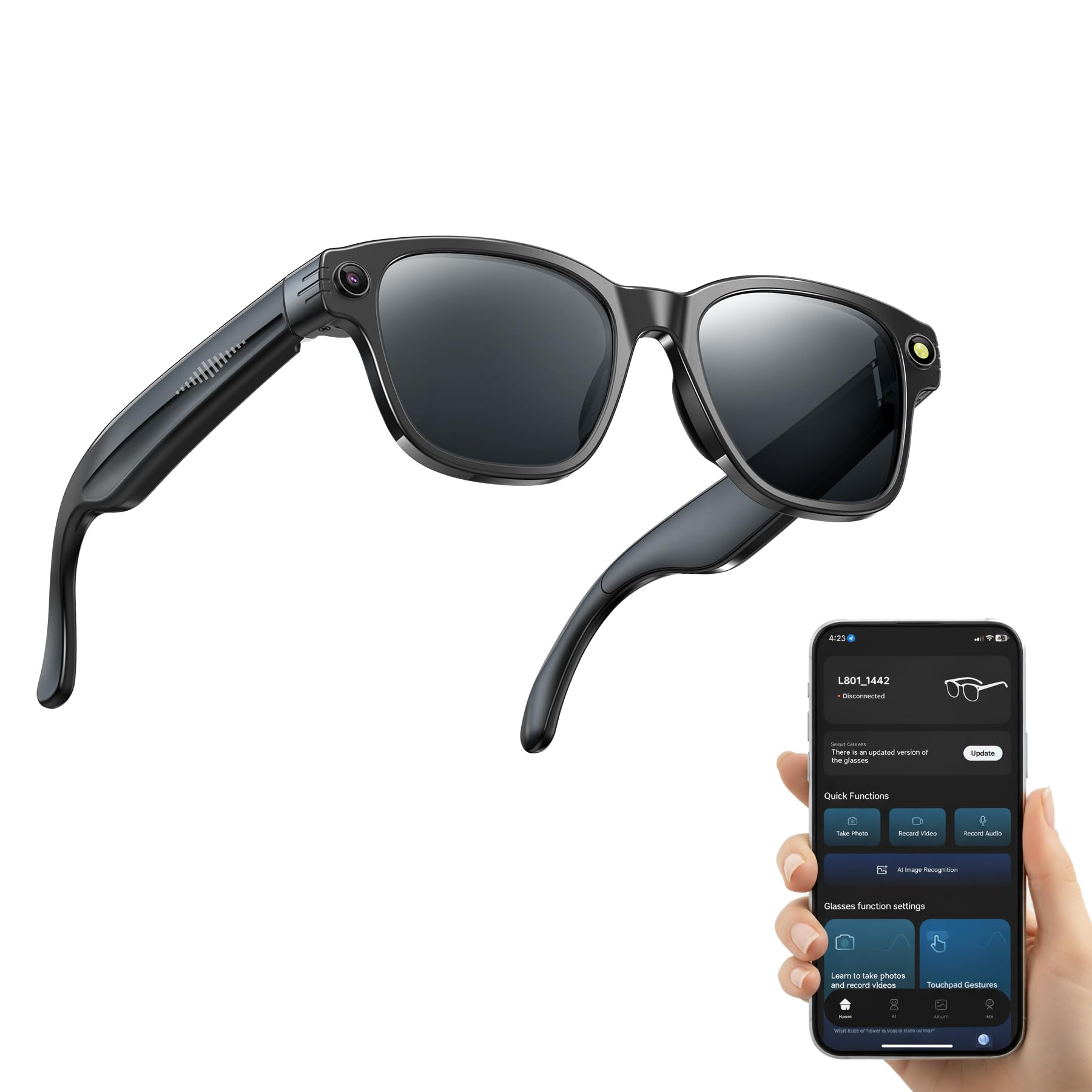AI Smart Glasses con Telecamera 8MP, Occhiali Intelligenti Bluetooth da Uomo, Occhiali da Sole con Videocamera Integrata, Traduzione in Tempo Reale, Musica Open-Ear, Microfono Dual Noise Reduction