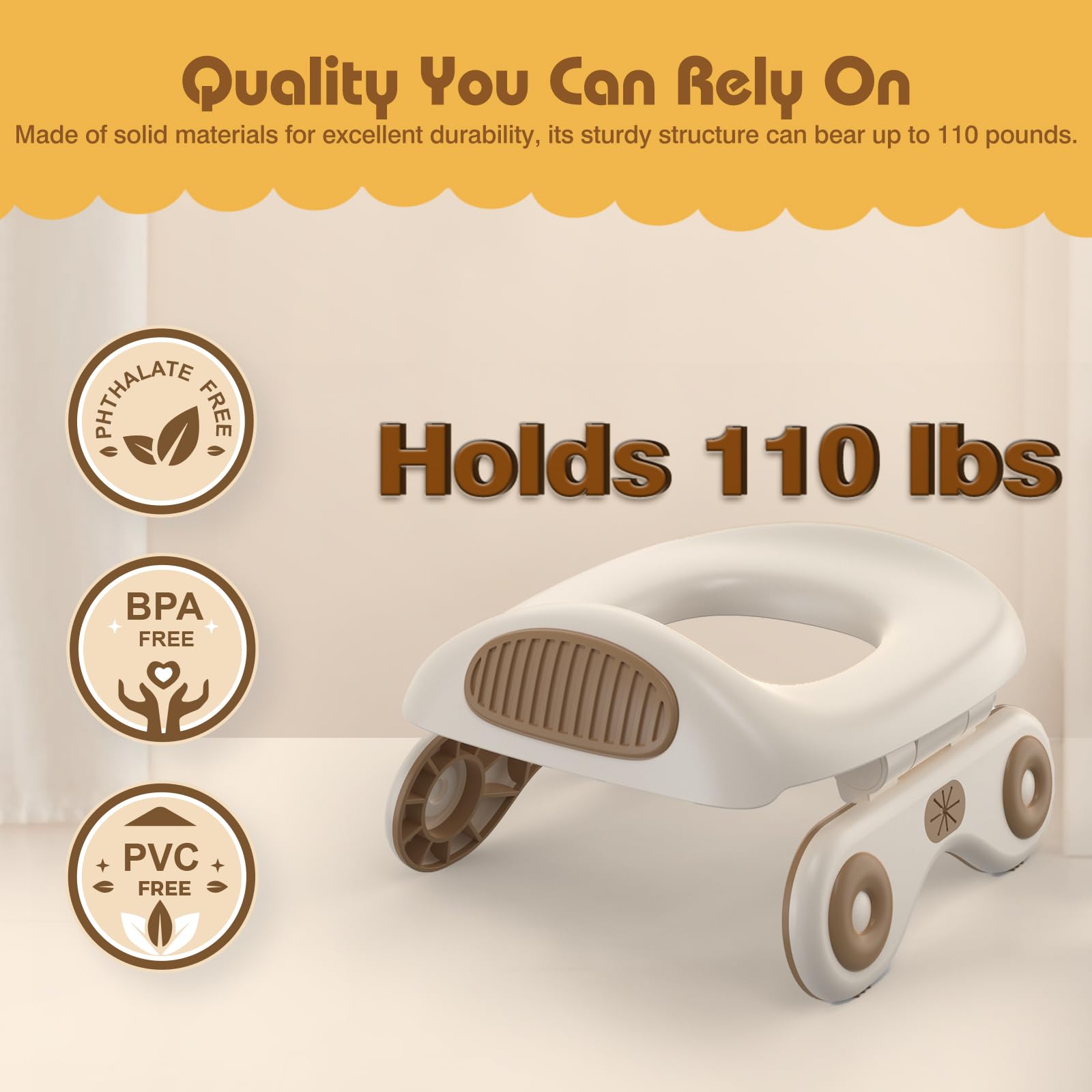 Smashier Potty for Travel - Foldable, Supports up to 110 lbs, with 24 Liners. Portable Toddler Potty Seat for Car Trips (Khaki)