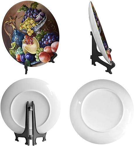 Miniatura 2 de LIGUTARS Still Life - Platos decorativos de cerámica de frutas, melocotones de uva y jarra, con soporte vertical, placa de porcelana artística, apto