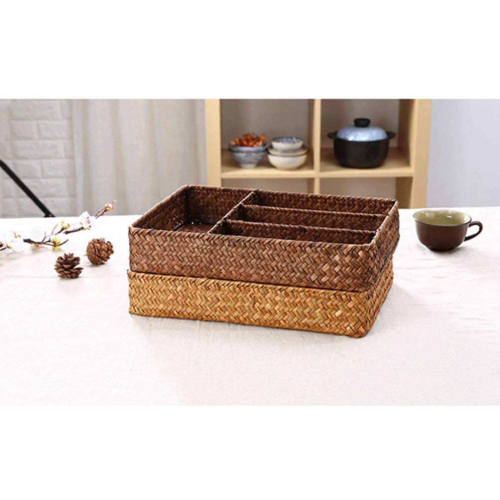 Organizador De Cajones para Utensilios De Cocina con Divisores Cesta De Mimbre para Cubiertos Cesta De Mimbre para Servir Cubiertos Bandeja Organizadora De Cubiertos