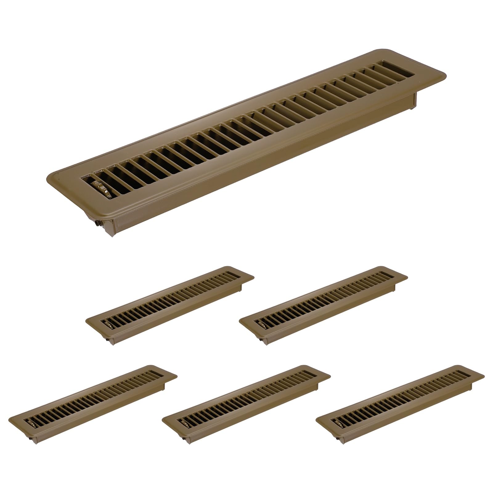 PATIKIL 2x14 Inch Floor Vent Covers, 6 Pcs Floor Registers Heavy Duty Metal Walkable Air Vent Covers Easy Adjustable Air Supply Lever for Home Office Wall Ceiling Grilles, Brown