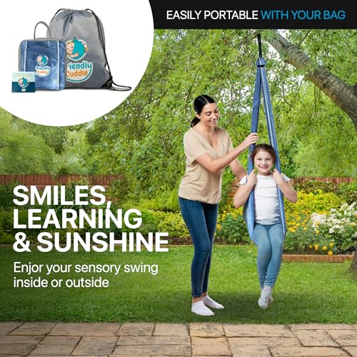 Image of Indoor Sensory Swing for Kids or Outdoor - Holds 300lbs, Double-Layer, & 360 Swivel, Calming Compression Therapy Swing Hammock for Kids & Adults with All Hardware - Sensory-Motor Toys & Gifts