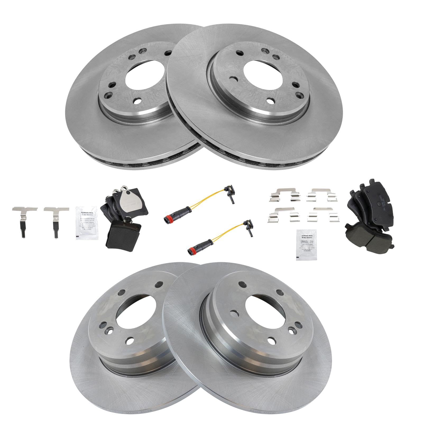 R1 Concepts eLINE Series Front Brake Rotors Drilled and Slotted Black with Ceramic Brake Pads, Hardware Kit, and Sensor Wire For 2019-2021 Mercedes- Benz G500, G550