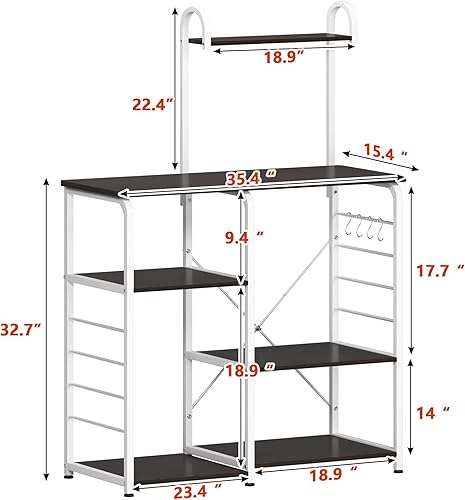 Miniatura 3 de sogesfurniture Estante de cocina para panadero, soporte para horno microondas utilitario de 35.4 pulgadas, estante de almacenamiento de 4 niveles