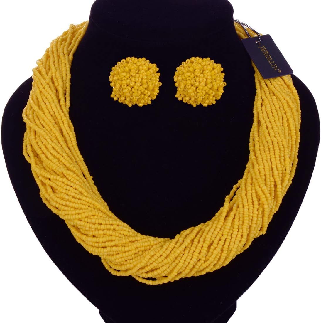 Fashion Multilayer Seed Bead Chain Choker Collar Necklace Earrings Set Cluster Strand Handmade Bib Statement Necklace