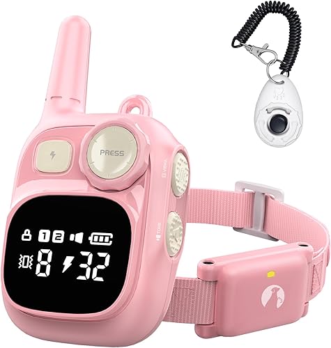 Pikabiu Collar de choque para perro con control remoto de 1800 pies, collar eléctrico rosa ajustable recargable para perros pequeños, cachorros de 5