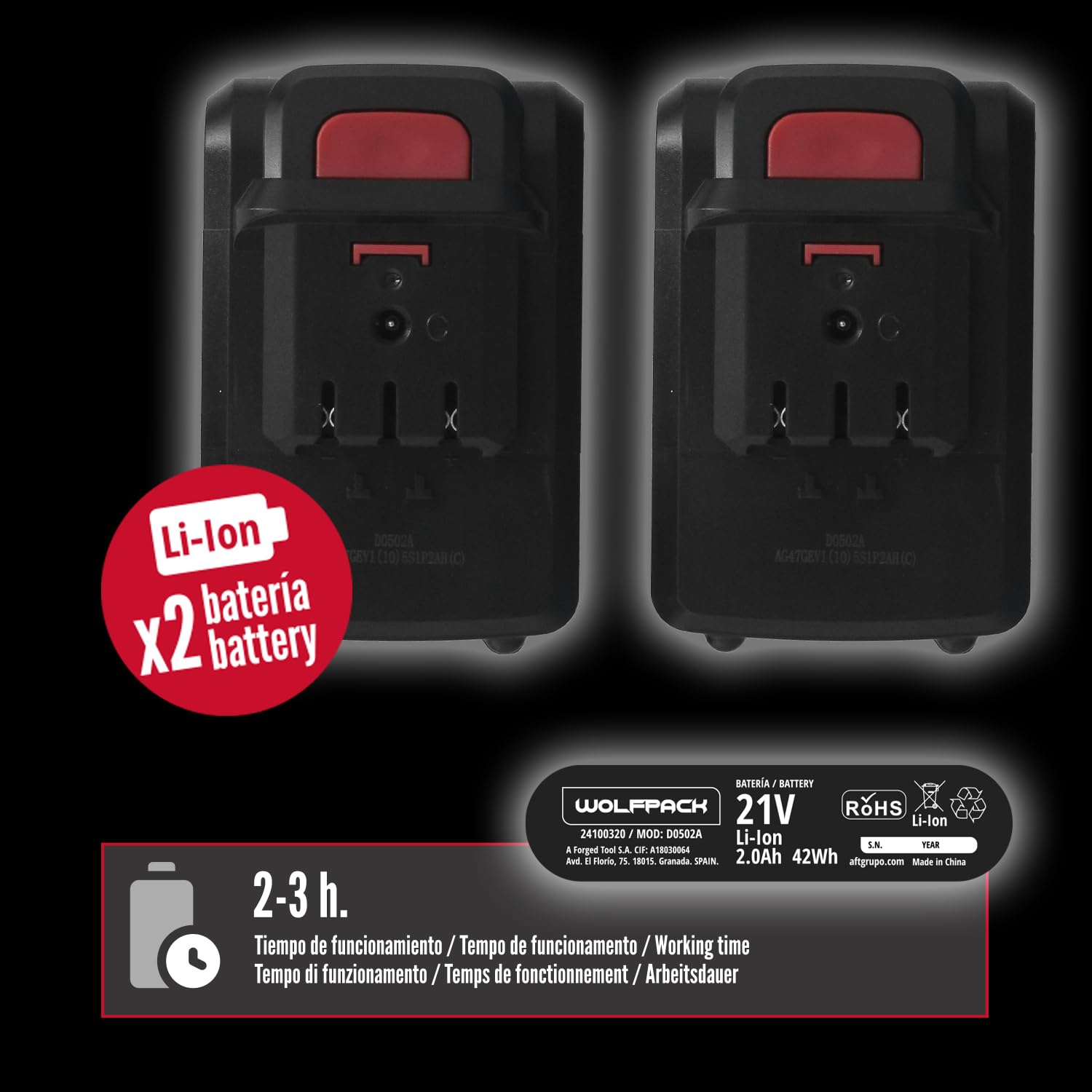 WOLFPACK LINEA PROFESIONAL Tijeras Podar A Bateria 21 Volt. Con 2 Baterias 2 A/h Mango Engomado, Ø Corte 40 mm.Con Maletín