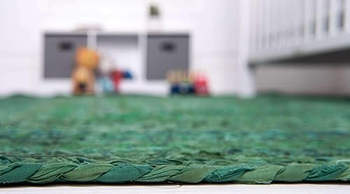 Miniatura 5 de Unique Loom Alfombra trenzada de la colección Chindi, capa (2 pies 6 pulgadas x 6 pies 1 pulgada, verdeverde cazador)