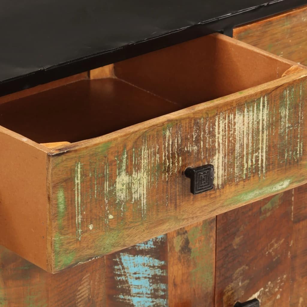 Credenza in Legno Massello di Recupero 140x35x70 cm con Struttura in Metallo Robusta per Soggiorno Cucina Ingresso E Legno Riciclato, Mobile Organizzatore e Ripiano
