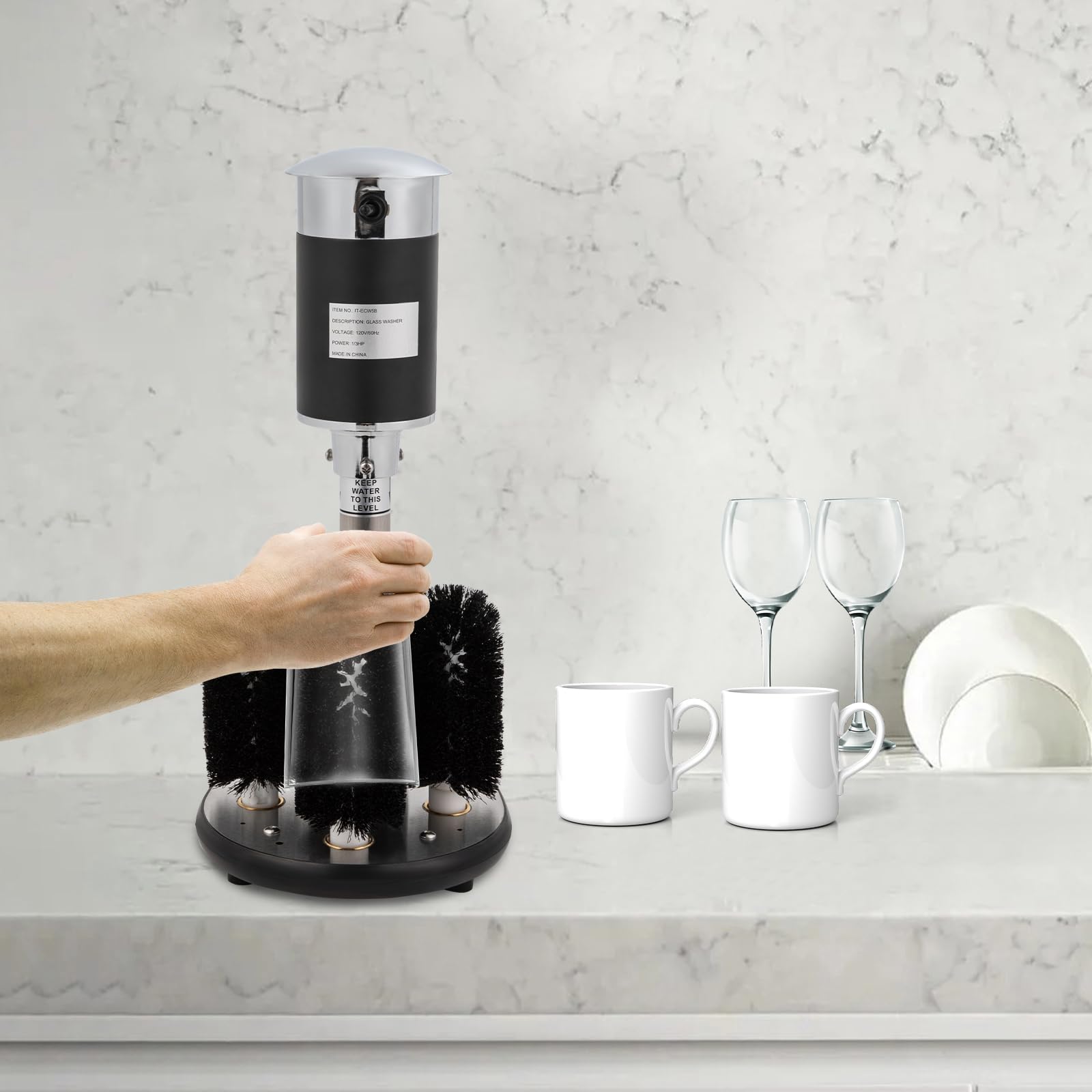 Commercial Electric Glass Washer Compact Bar Glass Washing Machine with 5 Cleaning Brush, Portable Glass Cleaning Machine Perfect for Restaurants, Cafes, Backroom and Bars