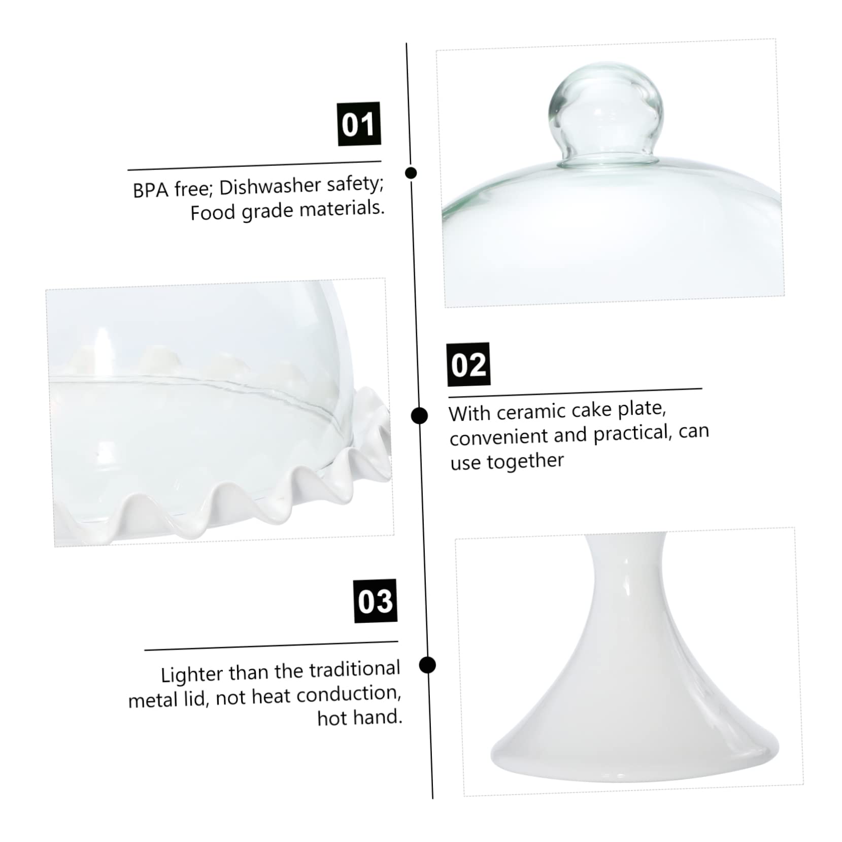 Couvercle à Gâteau en Verre Transparent avec Plateau Céramique, 1 Set