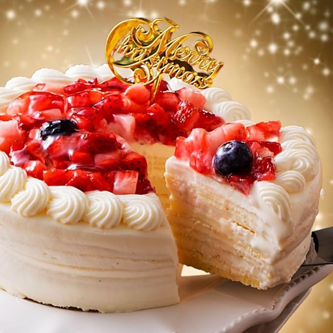 クリスマスケーキ 予約 2025 飾り あり ピック 冷凍保存可能 バースデーケーキ お祝い ミルクレープ シュシュクレープ(4号サイズ, ホワイト)