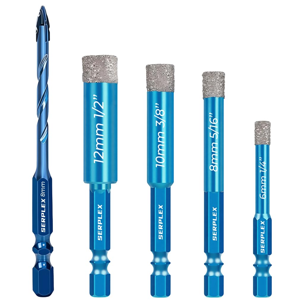 Serplex® Tile & Glass Drill Bit Set, 6-12mm Diamond-Coated Core Bits with 8mm Twist Drill, 1/4 Inch Hex Shank, Heavy-Duty Eccentric Drill Bits for Ceramic, Concrete & Masonry-image-21