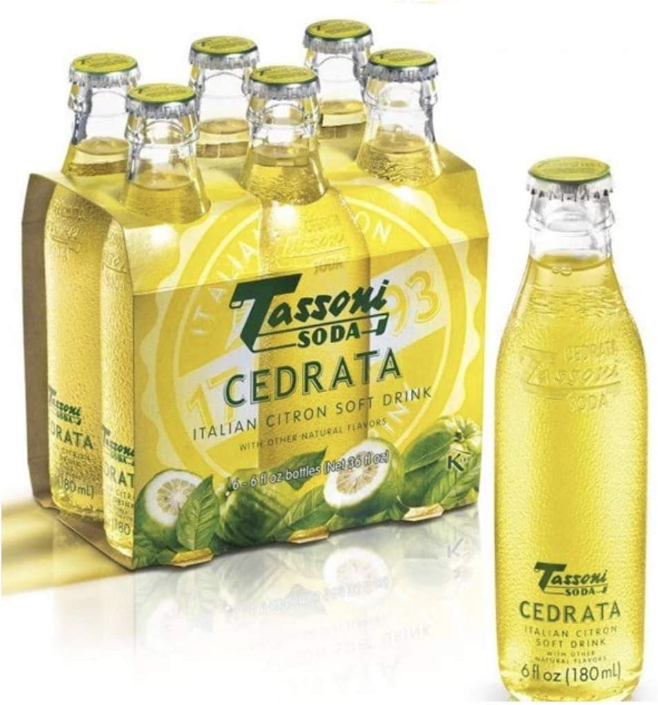 Tassoni: "Cedrata" Italian Citron Juice Soda Pack of 6 for 180ml - 6fl.oz NEW DESIGN [ Italian Import ]