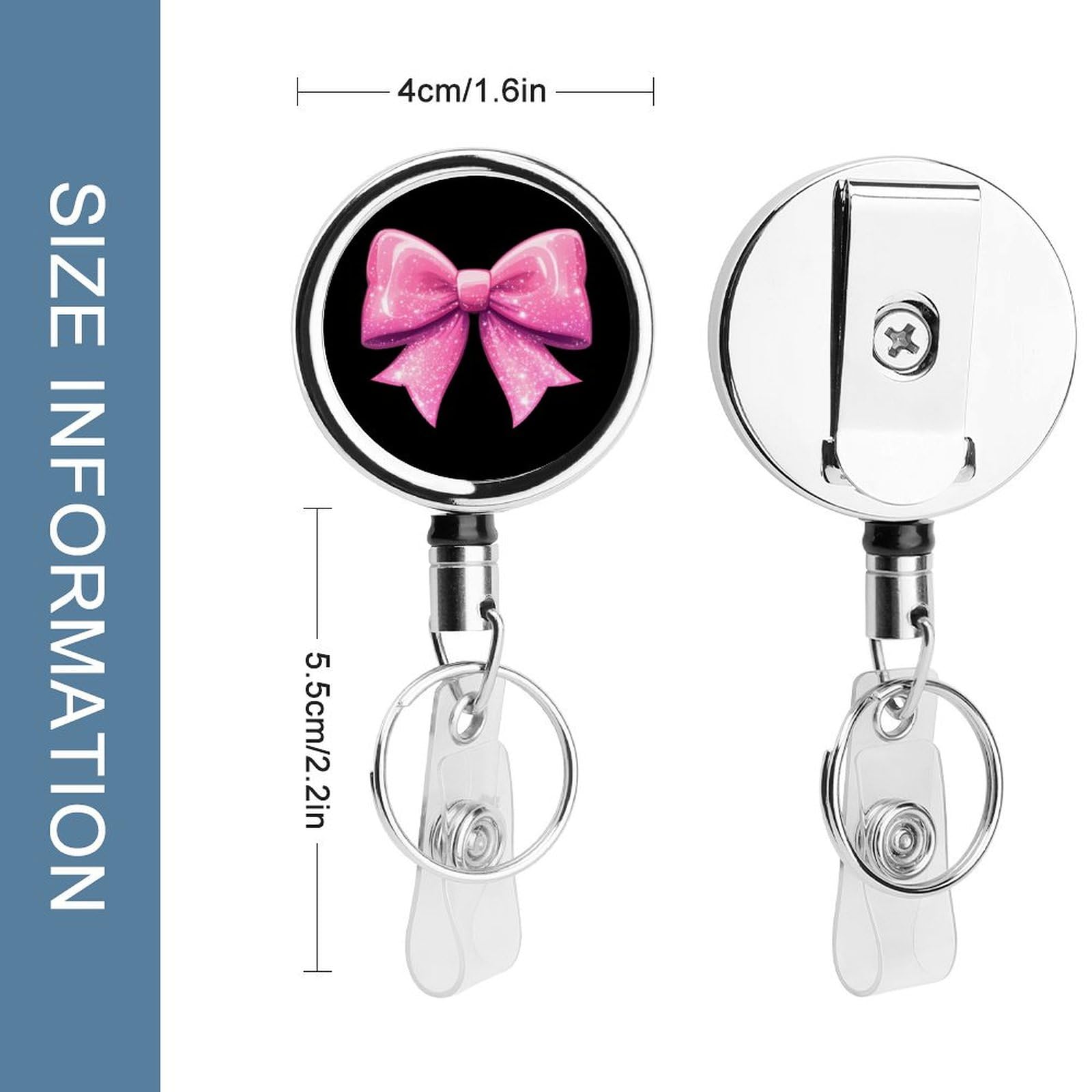 Bowknot Retractable Badge Holder Metal ID Name Holder Key Ring with Belt Clip