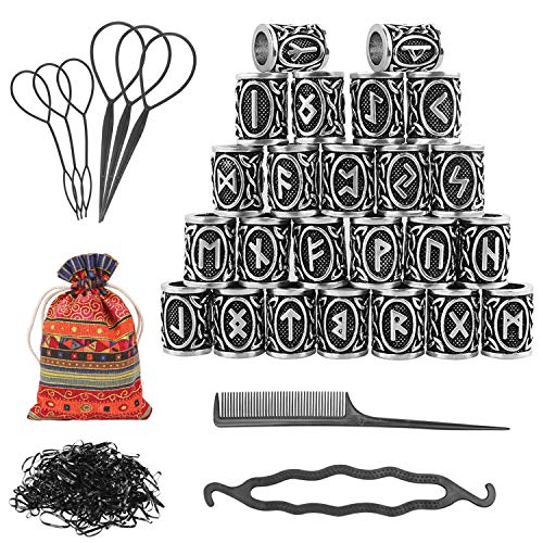 Viking baardkraal, Rune kraalset, Viking Haar,Dread Locks Kralen,Zwarte Elastiekjesaccessoires,Haarkralen,Viking Haaraccessoires, Juwelen,Baardjuwelen voor DIY Armband kettinghanger,Piraat Cosplay