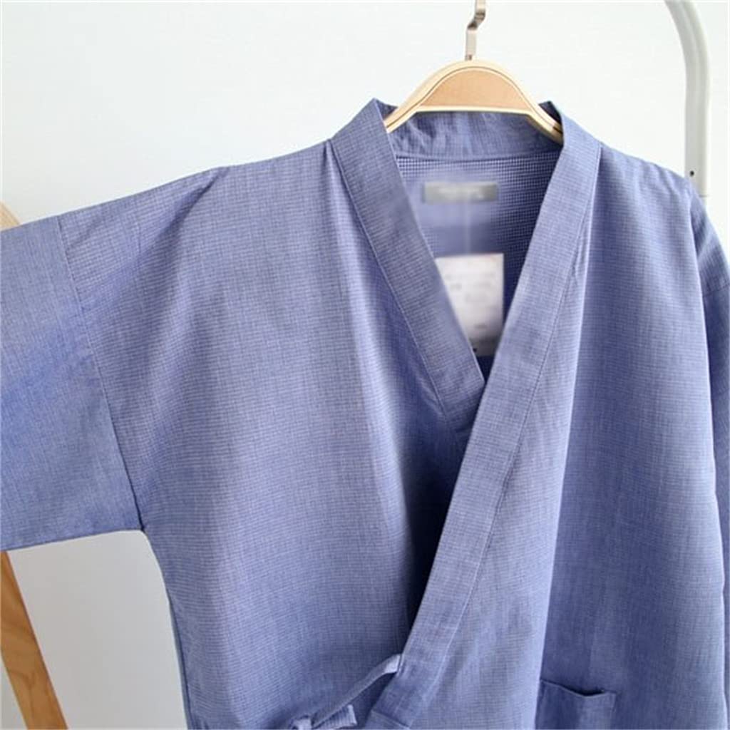 Bathrobe Men's Solid Color Cotton Pajamas V-neck Pajamas Breathable and Comfortable Thin Home Bathrobe(M code)