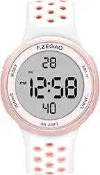 F.ZEGAO Relógio digital feminino, 100 m à prova d'água para natação, pulseira macia de silicone com injeção dupla, relógios de pulso esportivos com cronômetro, alarme, contagem regressiva, função