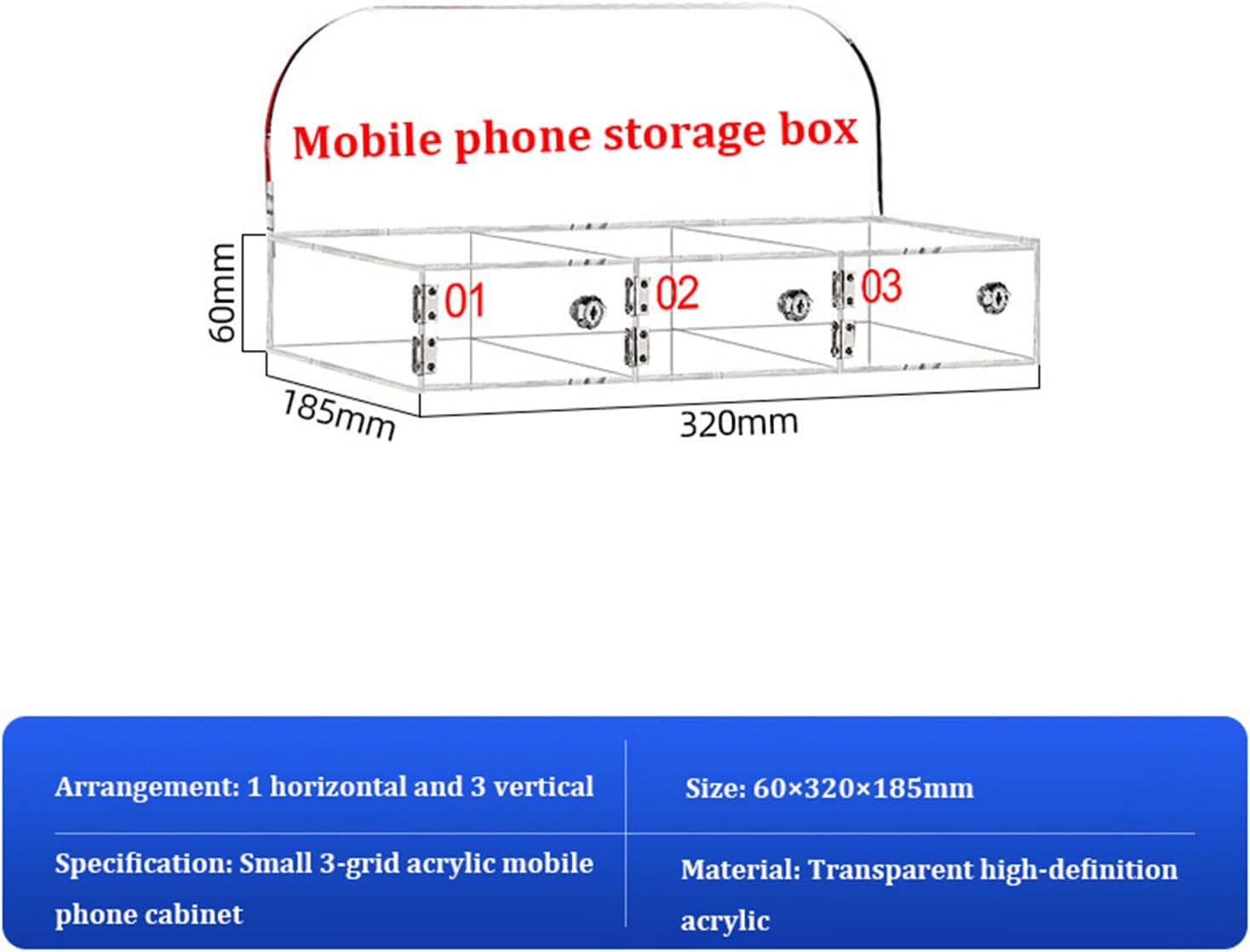 8 Slots,Cell Phone Storage Locker, Cell Phone Organizer Cabinet,Wall-Mounted Acrylic Phone Storage Cabinet with Locks and Keys,Clear Cell Phone Locker,for Office School,6 Slots (3 Slots)