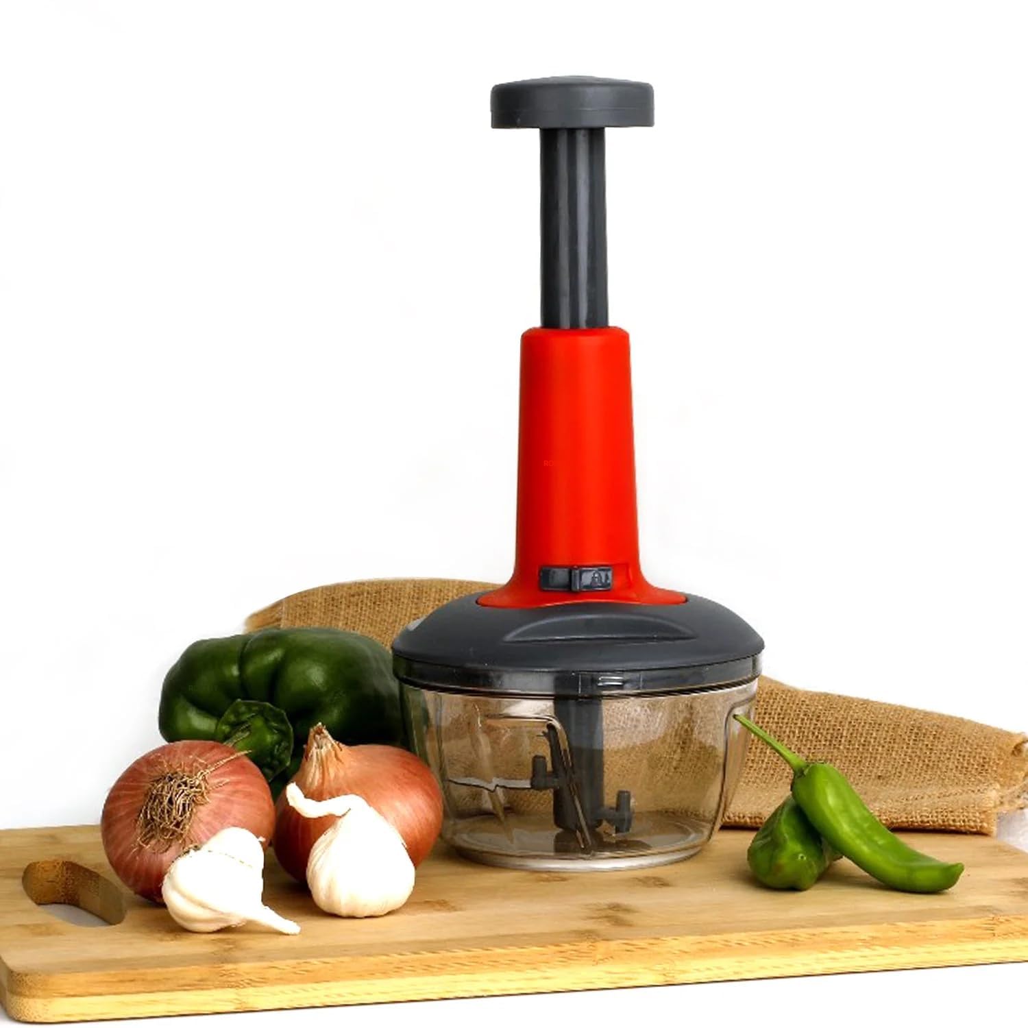 Imperial 500ml Round Push Chopper – Compact Manual Hand Press Chopper with 3 Sharp Blades, Perfect for Chopping Vegetables, Fruits & More, Easy-to-Use Kitchen Tool, Multicolor Matte Finish