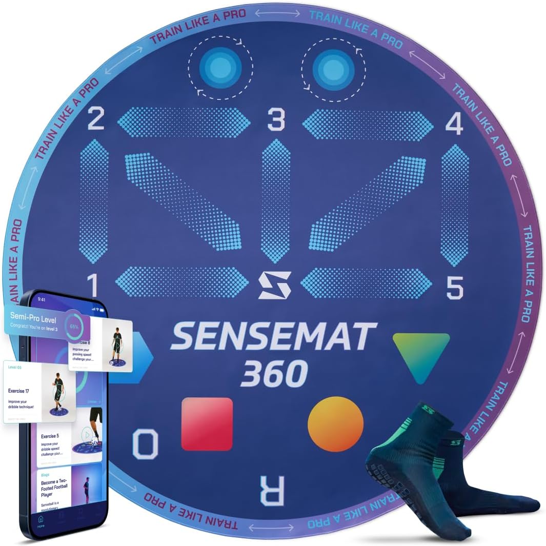 Sensemat 360 Soccer Training Mat | 360 Degree Design Non Slip Training Mat | Soccer Footwork Training | Strength & Coordination for All Ages & Levels | Improve Skills & Control with Professional Soccer Coach Program 50+ Exercise Videos