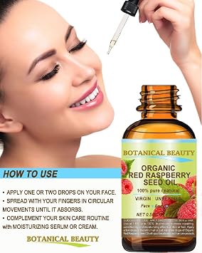 Botanical Beauty Organic RED RASPBERRY SEED OIL 100% Pure Natural Undiluted Virgin Unrefined Cold Pressed Carrier Oil for Face, Skin, Hair, Lip, Nails (0.5 Fl Oz 15 ml)