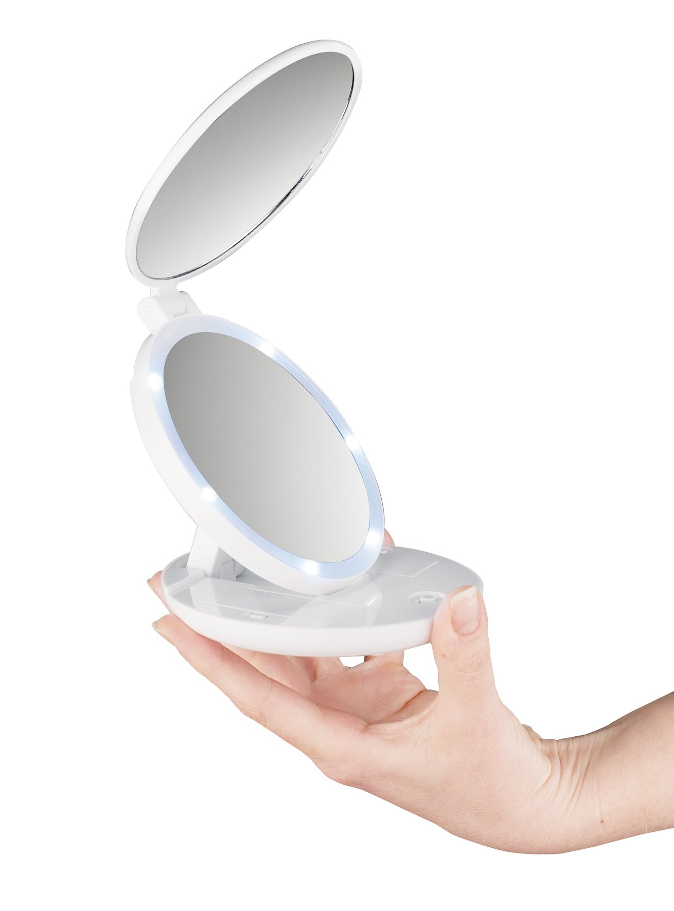 MACOM, Mini Doppio Specchio Cosmetico e Luminoso da Viaggio, Ingrandente 7x, Diametro 11,5 cm, Sensation 218 Pocket Mirror
