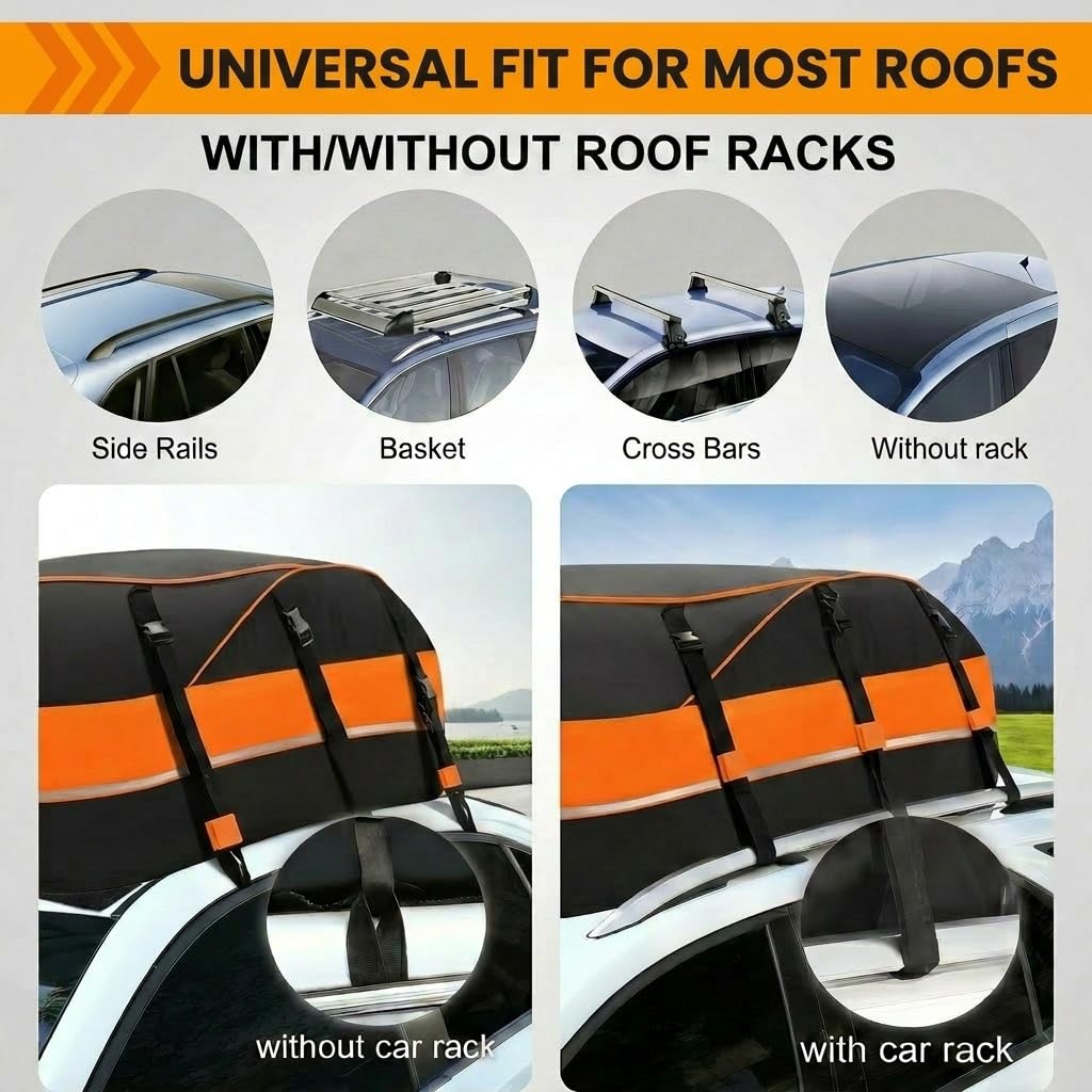 Sailnovo Borsa da tetto per auto, 430 l, impermeabile, resistente box da tetto per auto con barre o senza portapacchi, con cinghie rinforzate, ganci per porta e borsa per riporre oggetti