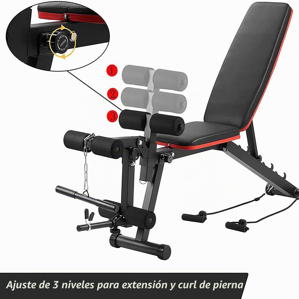Banco de Pesas Ajustable Plegable Banco De Musculacion Multifuncional, Banco de Ejercicios de Inclinación/declive Multiusos con Respaldo Ajustable/Fijación de Piernas para Gimnasio en Casa