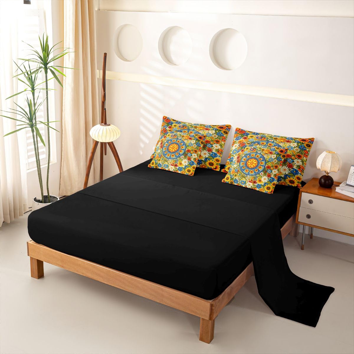 Homewish Set copripiumino king size con motivo floreale bohémien, 7 pezzi