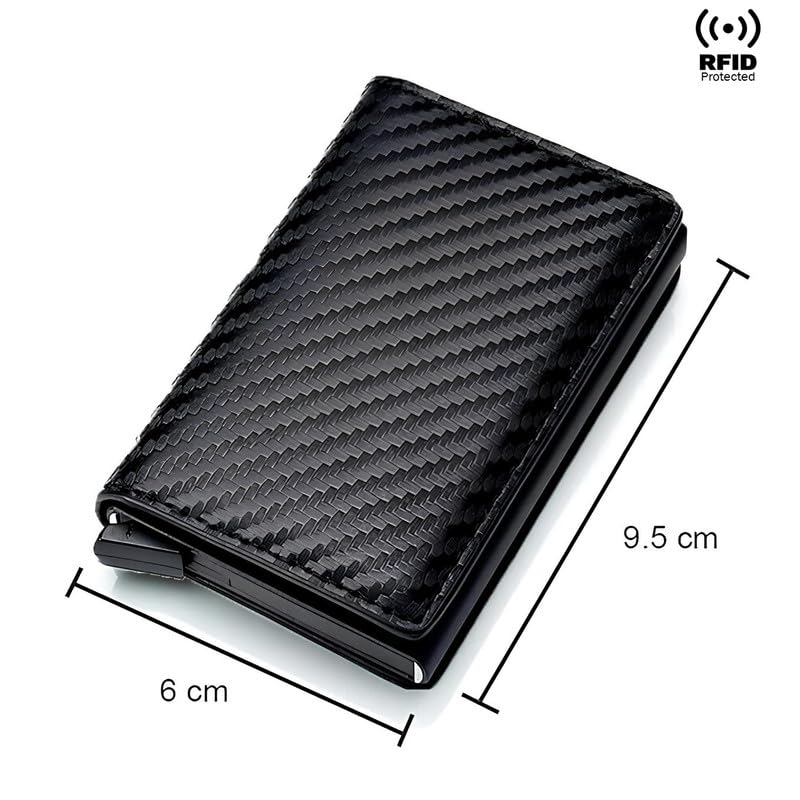 Image of VOGARD Men's Genuine Leather Wallet | RFID Blocking Aluminum Automatic Pop Up Credit Card Holder Case | Holds up to 9 Cards (24 Carbon Black)