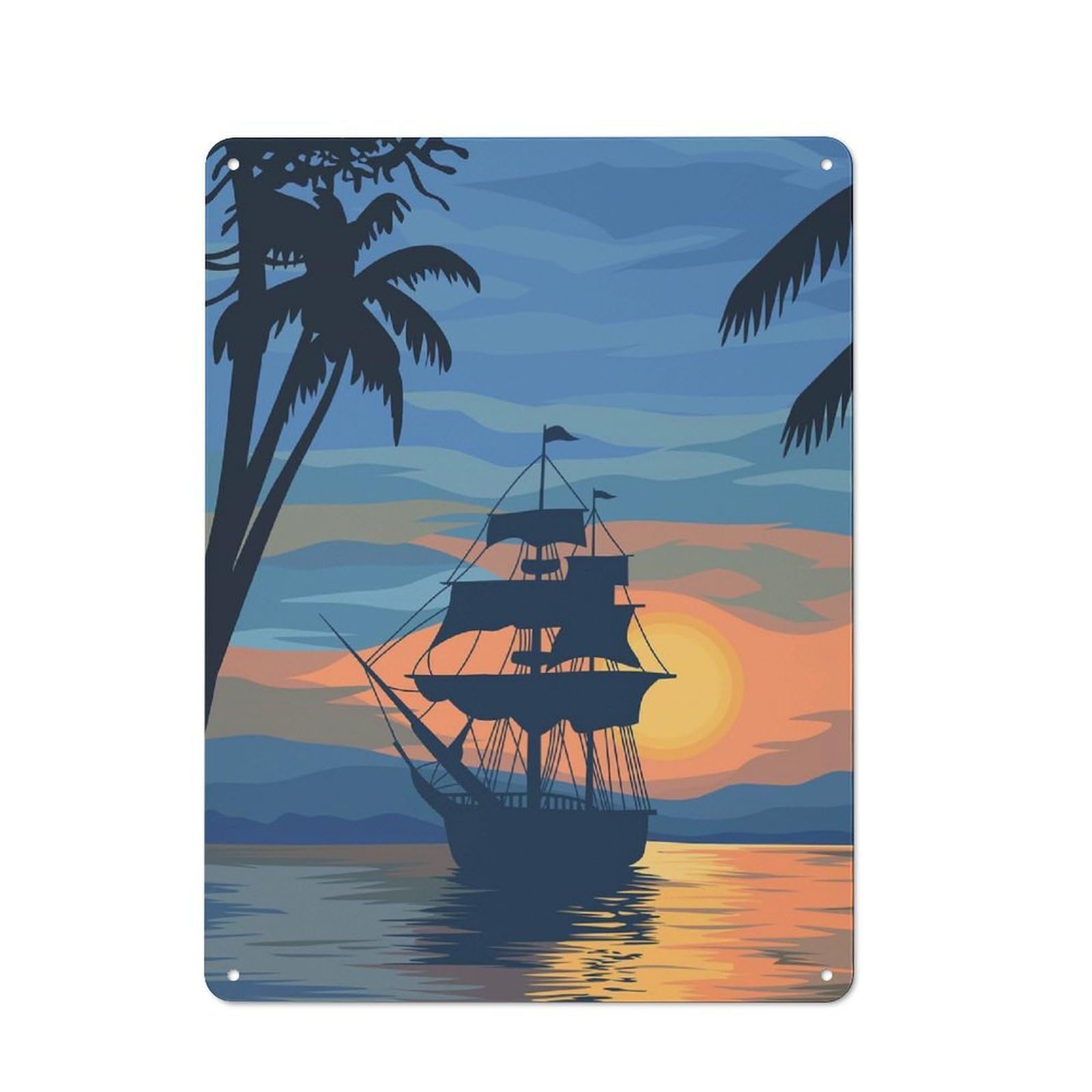 Junmoney Sunset Sailboat Vintage Tin Sign 40X30cm For Garden Room Or Summerhouse, A Housewarming Gift For Outdoor-Room Decor Collectors