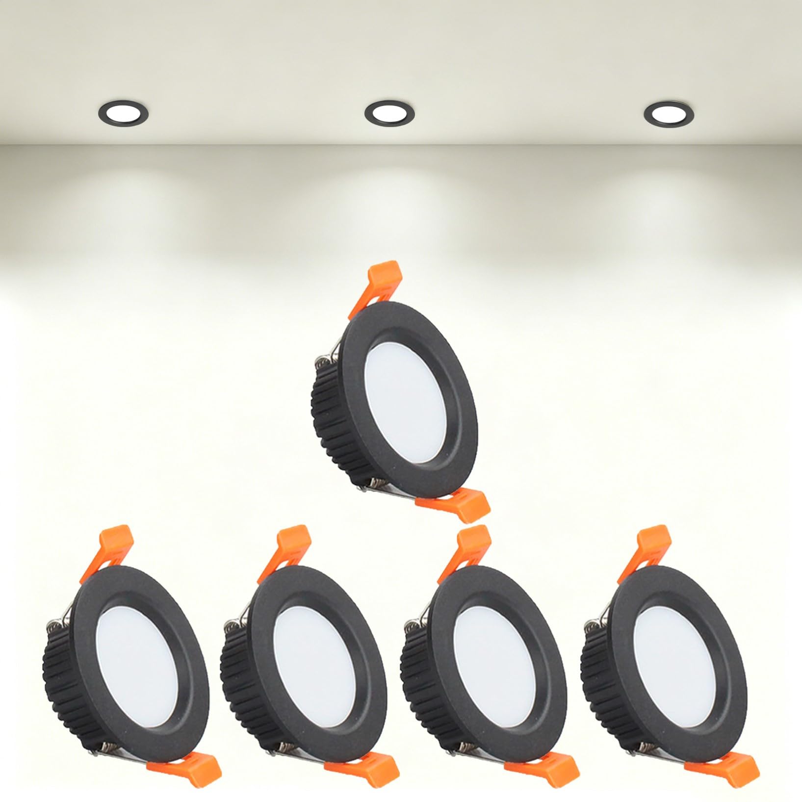 VOGHMOLD 3W Ultra Slim LED Downlight Recessed Ceiling Light 2 inch, 4000K Spot Lights Black Aluminum Trim, Cut Φ50-55mm, AC110-240V Panel Lighting for Office Hallway Closet, 5 Pack