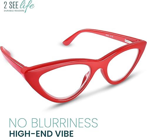 Miniatura 2 de Lentes de lectura rojos de ojo de gato para mujer para lucir elegante, a la moda con alta visión, cómodas bisagras de resorte para todas las formas