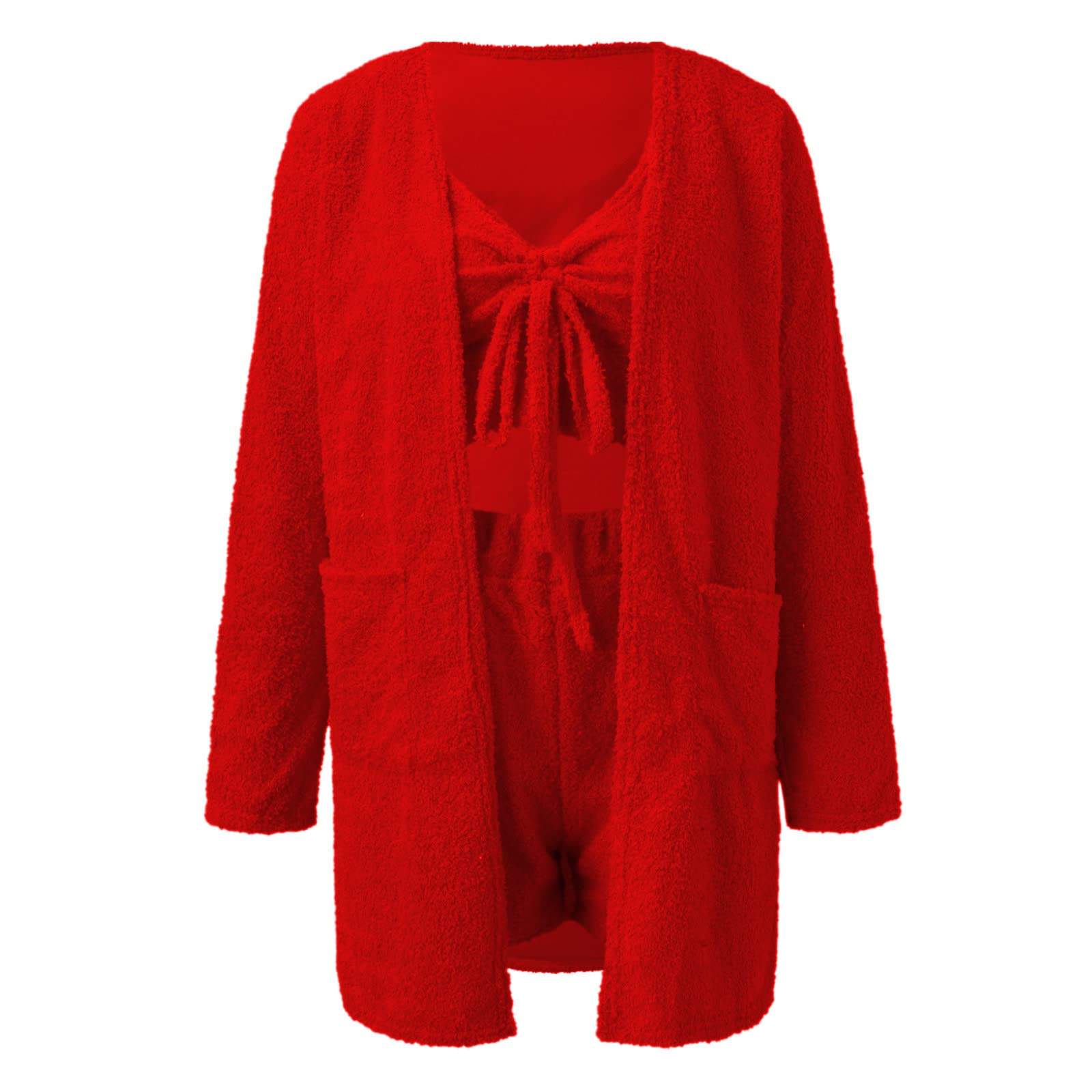 2026 Conjunto de pantalones cortos de 2 piezas para mujer,Ropa deportiva casual de invierno Sólido Manga larga Trajes de 3 piezas