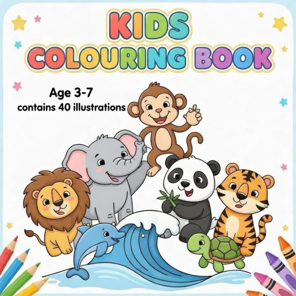 Big Kids Coloring Book for Kids Ages 3–7: 40 Fun and Easy Pictures of Lions, Elephants, Monkeys, Bears, Pandas & More