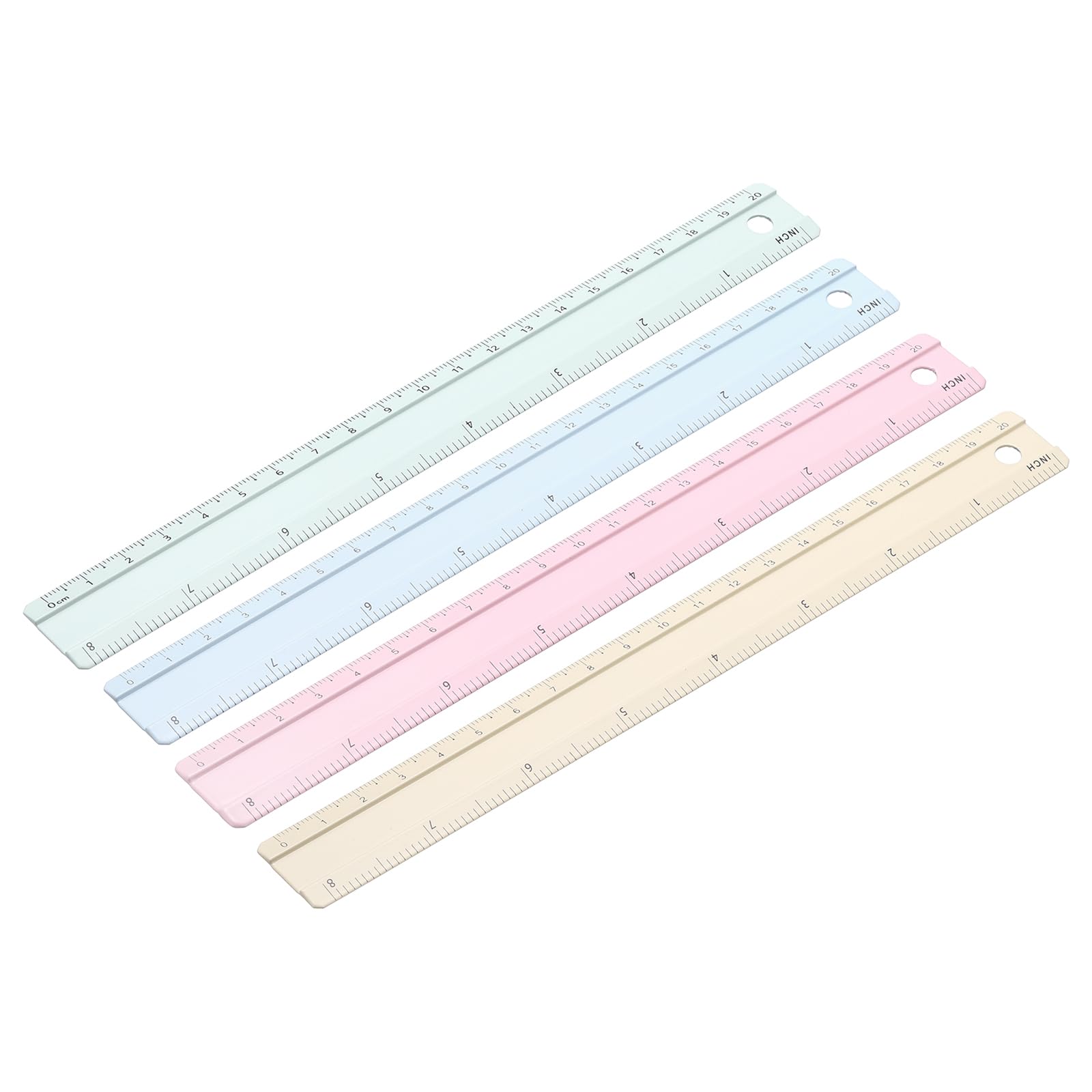 PATIKIL Metal Ruler 8 Inch/20cm, 4 Pcs Aluminum Straight Edge Ruler, Dual Scale Measuring Tool with Inch/Centimeter Scales & Hole for Math Office Drawing Engineering Pink/Yellow/Blue/Green