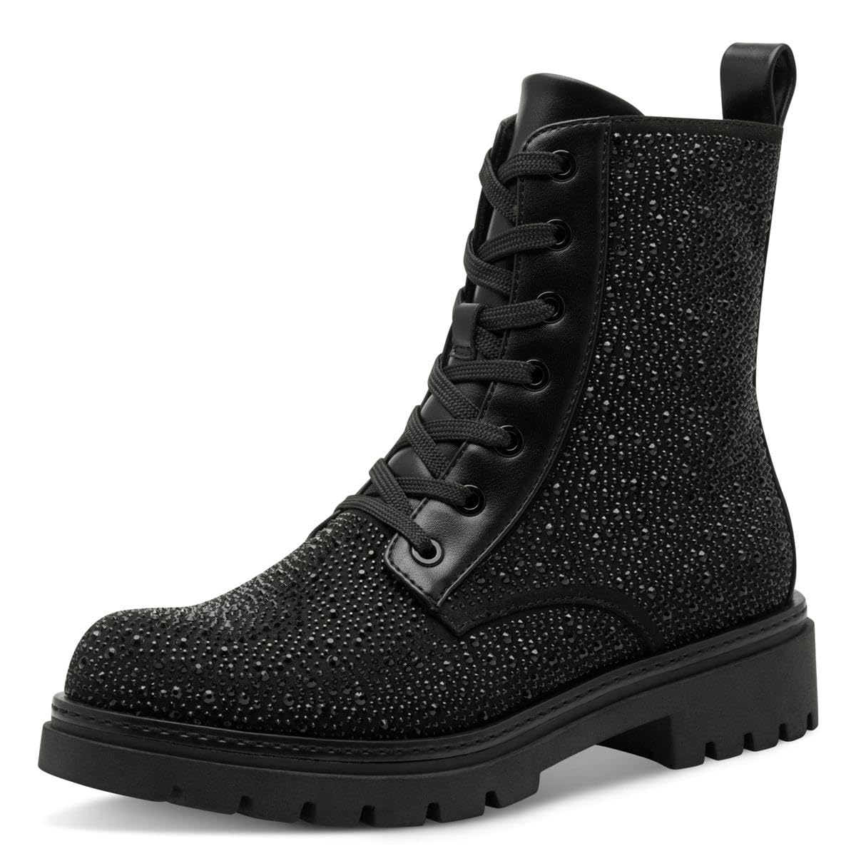 MARCO TOZZI Damen Stiefeletten zum Schnüren mit Reißverschluss Glitzerdetails