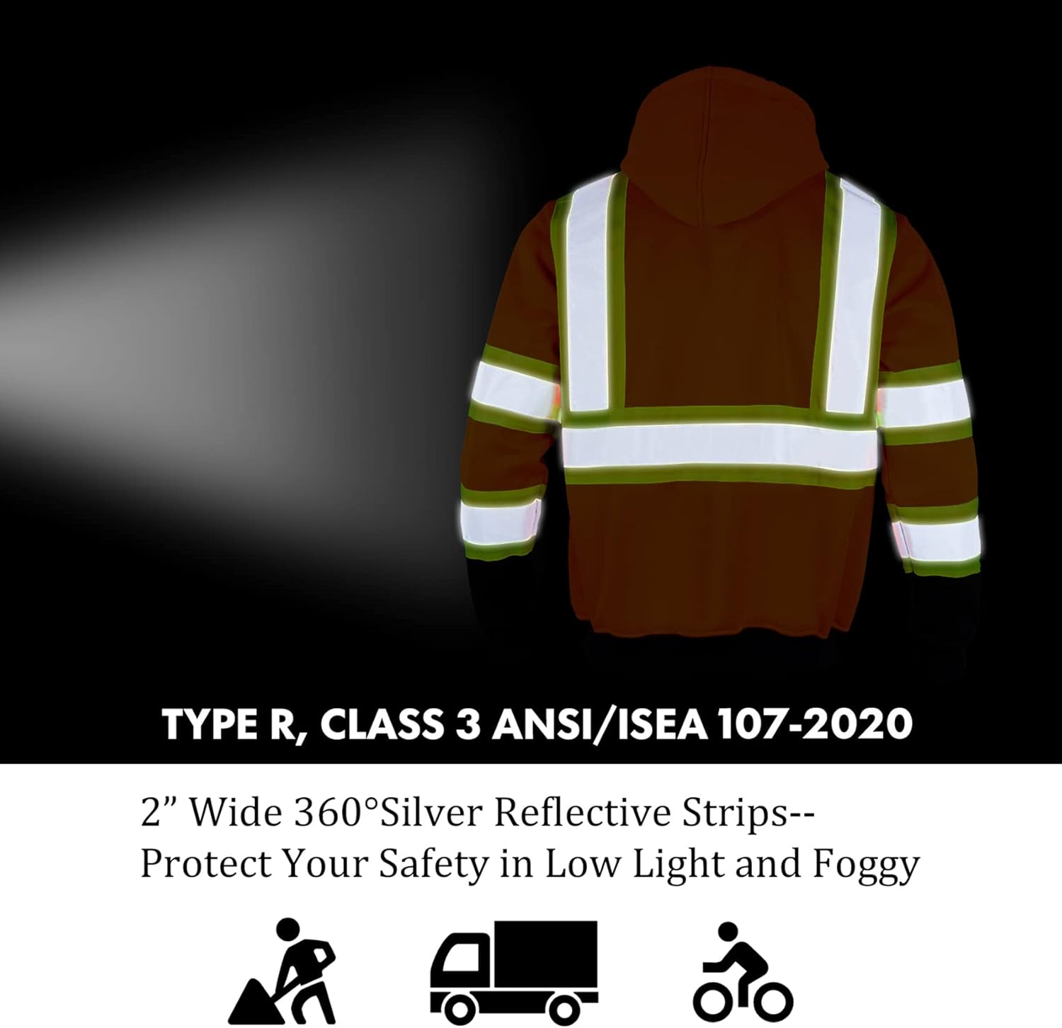 VENDACE High Visibility ANSI Class 3 Reflective Safety Fleece Sweatshirt Hoodie for Men with Detachable Hood(Orange,L) - Image 6