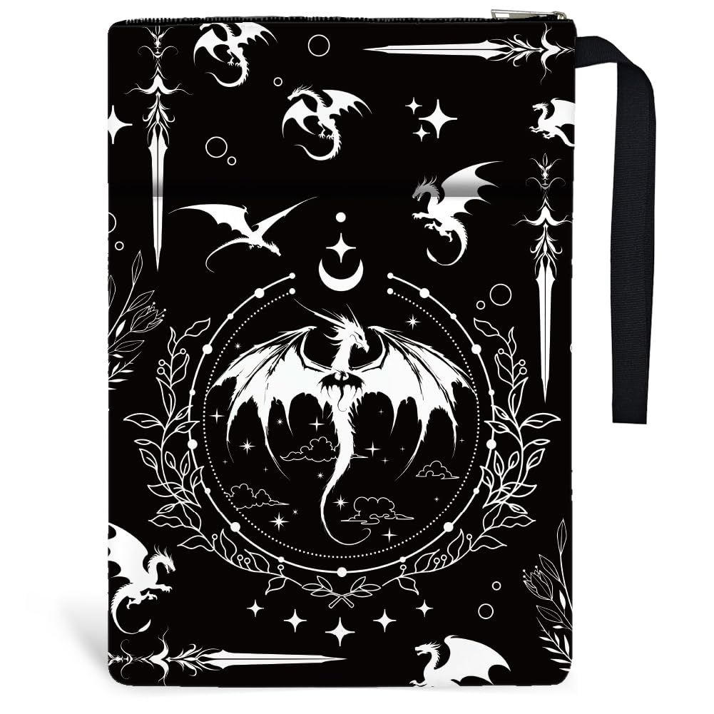 Hobbspring 1pc Romantasy Dark Academia Dragons Book Sleeve 13.4x9.45 inch Gift Animal Paperback Book Protector with Zipper and Front Pocket for Bookworm Women