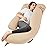 Sasttie Pregnancy Pillows for Sleeping, U Shaped Cooling Full Body Pillow with Removable Cover, Pregnant Women Must Haves, Maternity Essential, Beige